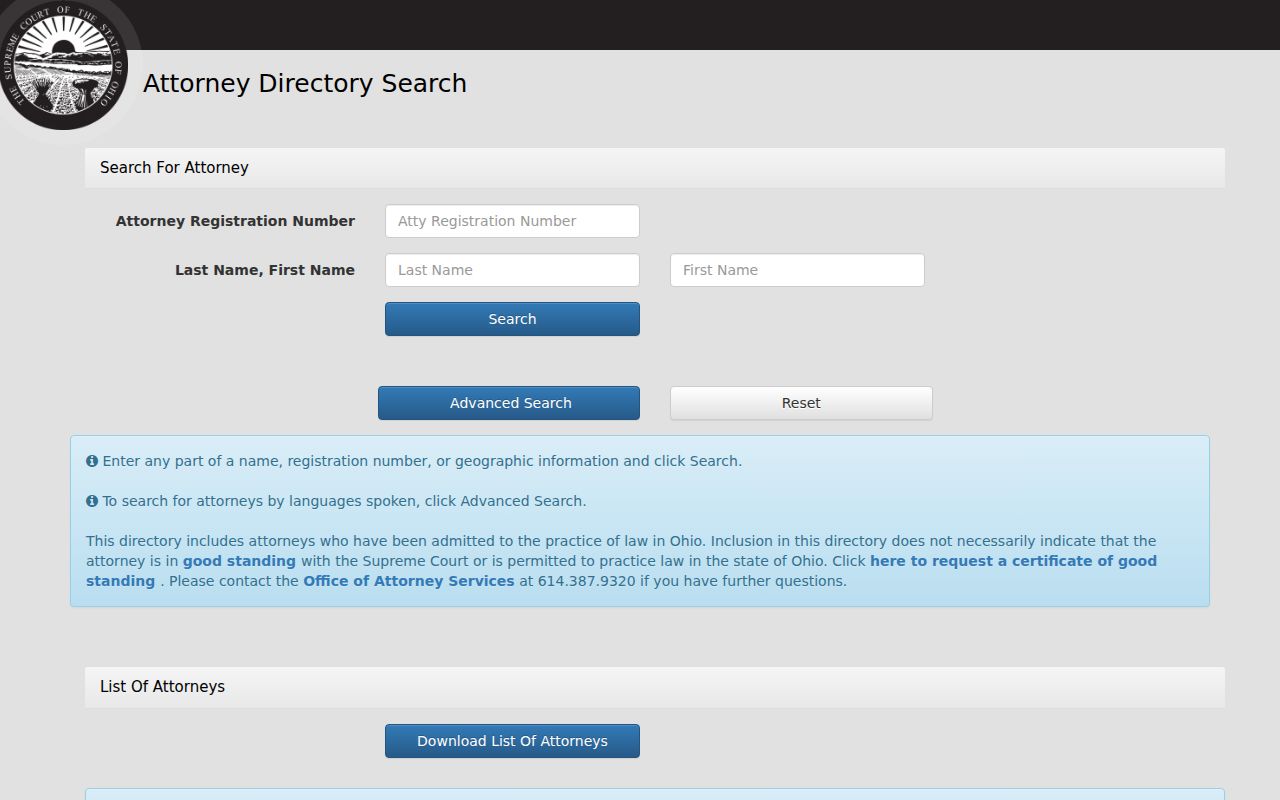 Scioto Township resident lookup using the Ohio attorney search