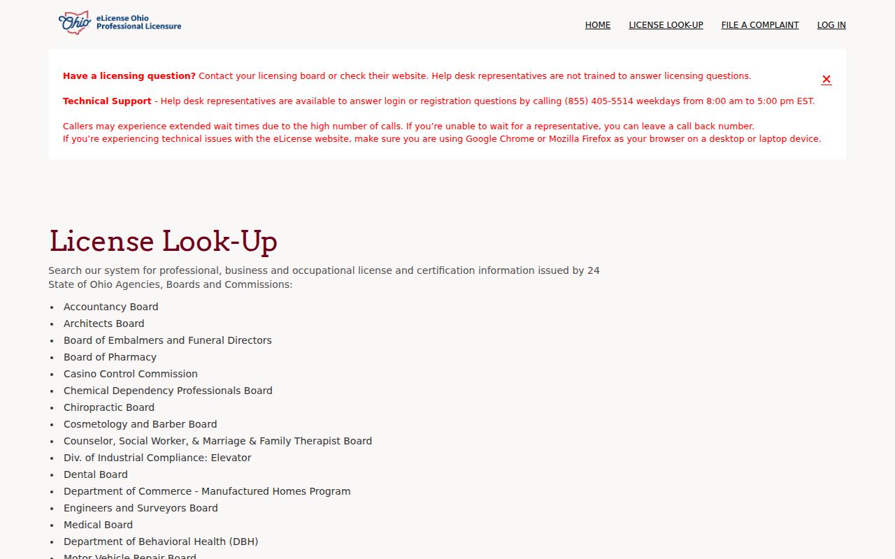 Scioto Township resident lookup through Ohio eLicense Verify